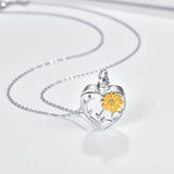 Sterling Silver Sunflower Heart Urn Necklace for Ashes
