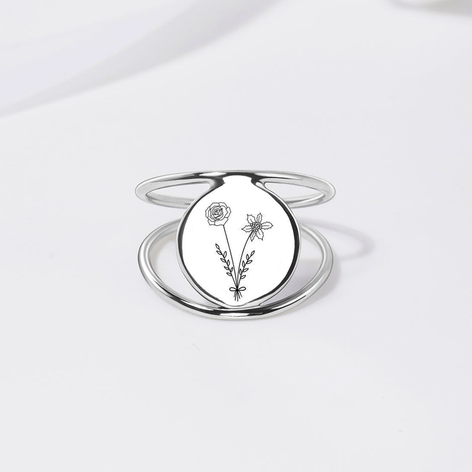 Sterling Silver Personalized Birth Flower Ring