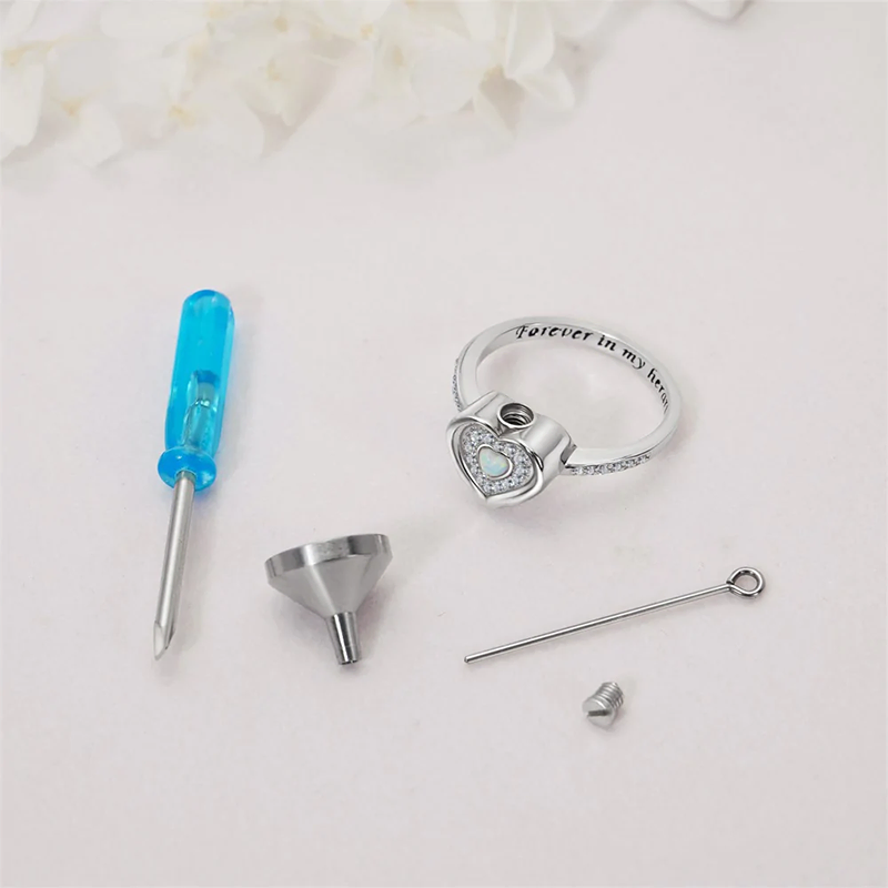 Sterling Silver Lab Opal Heart Urn Ring for Ashes Engraved With  Forever In My heart