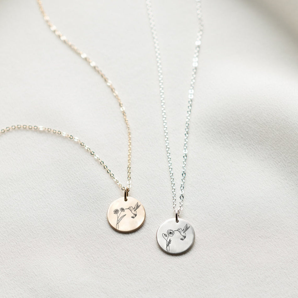 Sterling Silver Personalized Birth Flower Hummingbird Pendant Necklace