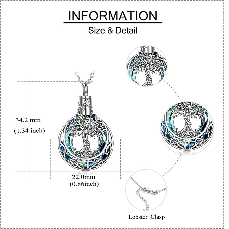 Sterling Silver Crystal Tree of Life Urn Necklaces for Ashes