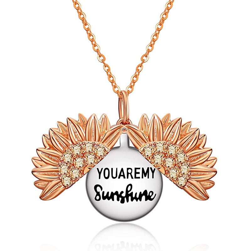 Sterling Silver Sunflower Pendant Necklace with Engraved Message