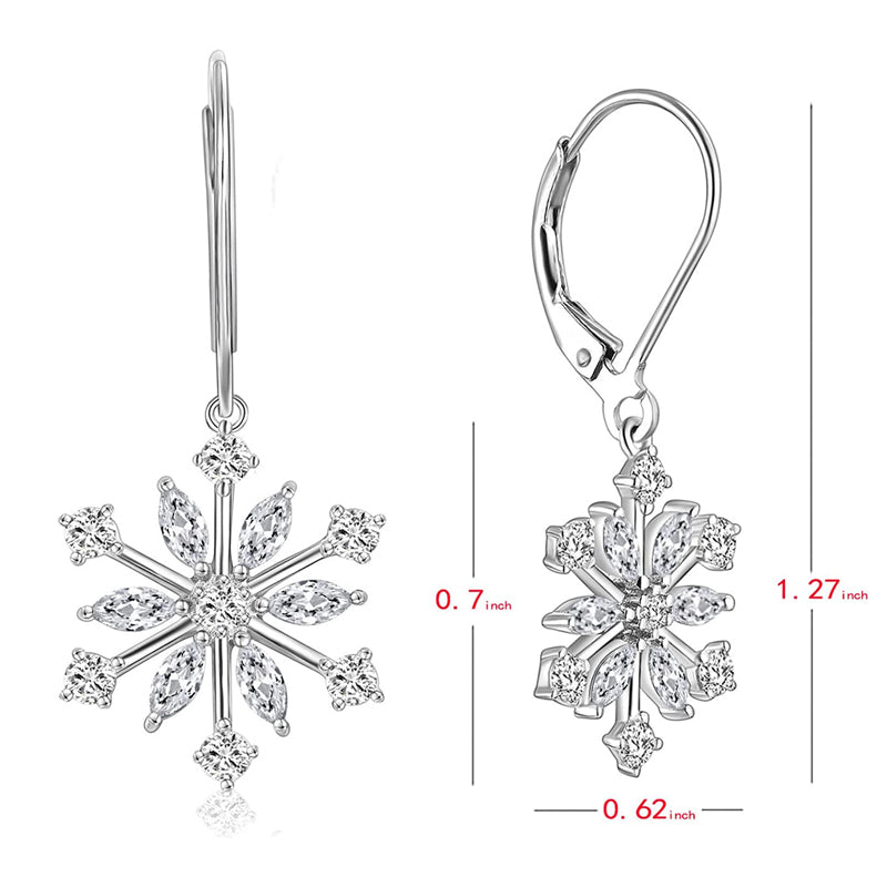 Sterling Silver CZ Snowflake Leverback Earrings