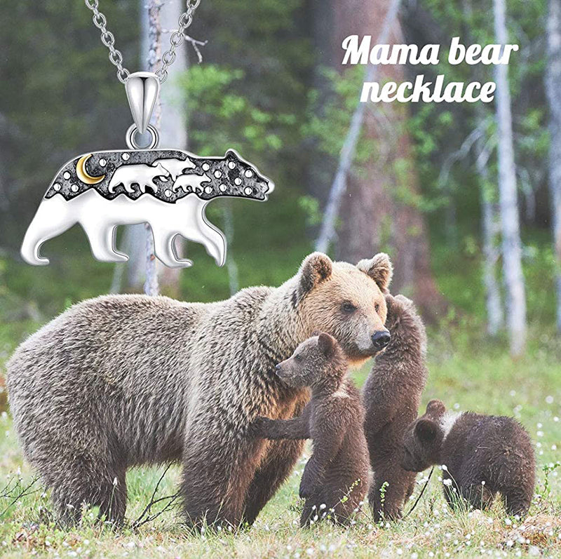 Sterling Silver Mama Bear Pendant Necklace