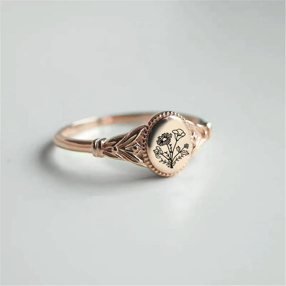 Sterling Silver Personalized Birth Flower Ring