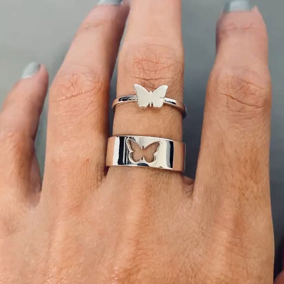 Sterling Silver Butterfly Matching Set Couple Rings