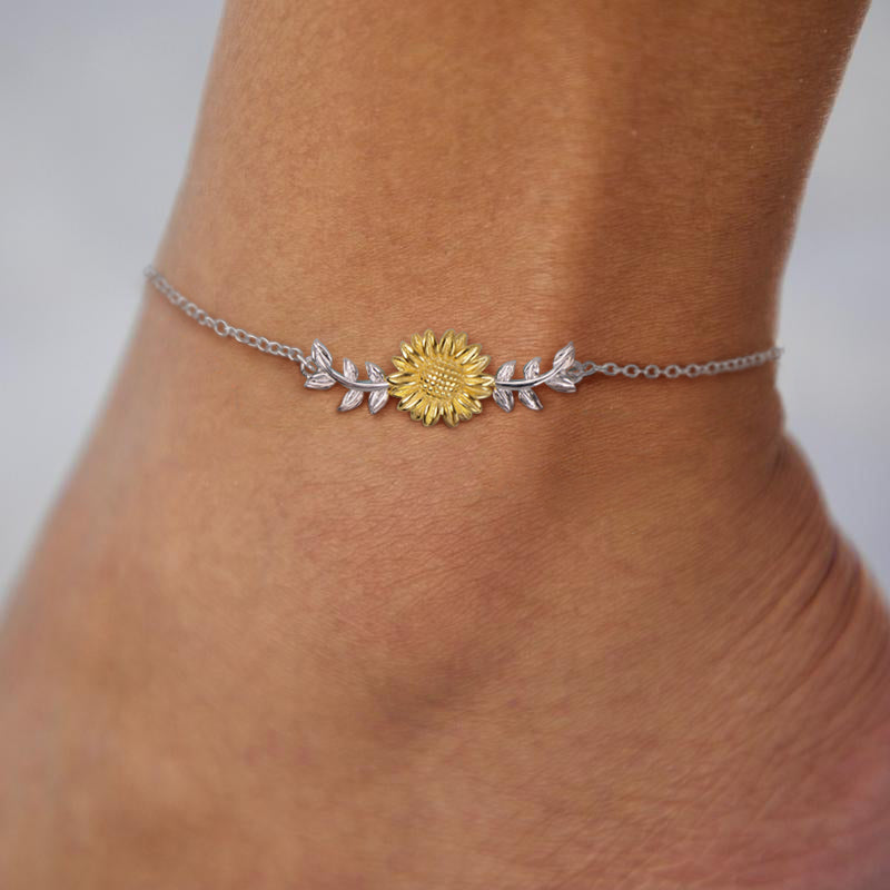 Sterling Silver Sunflower Single Layer Anklet