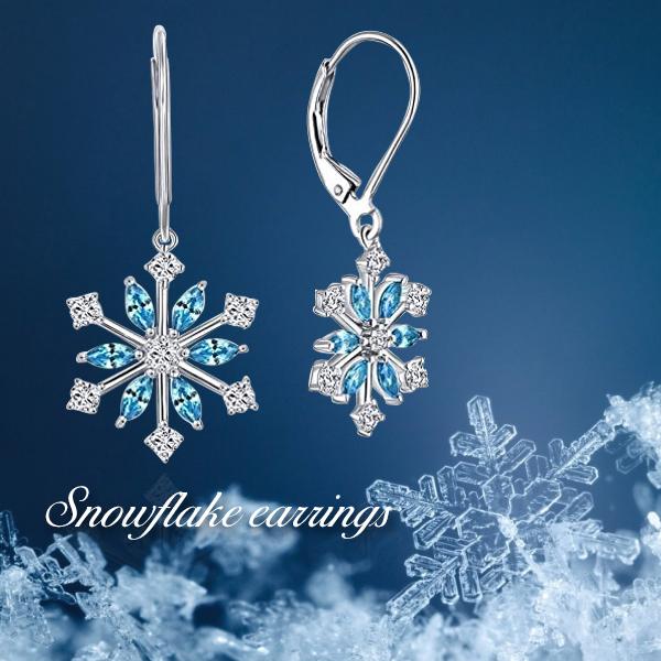 Sterling Silver CZ Snowflake Leverback Earrings