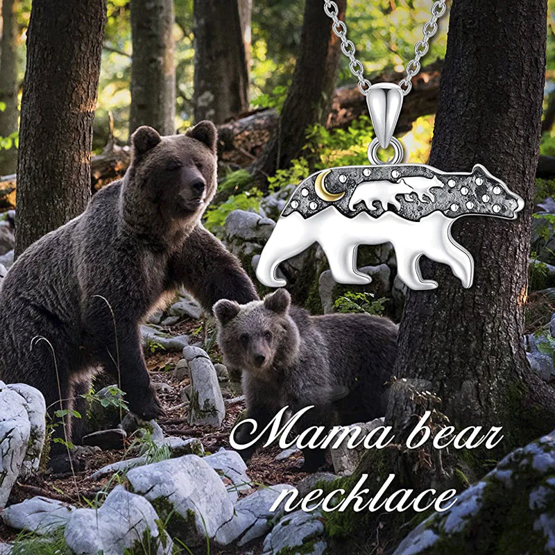 Sterling Silver Mama Bear Pendant Necklace