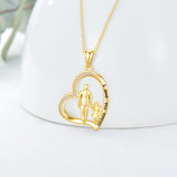 10K 14K 18K Gold Father Daughter Heart Pendant Necklace For Gift
