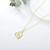10K 14K 18K Gold Father Daughter Heart Pendant Necklace For Gift