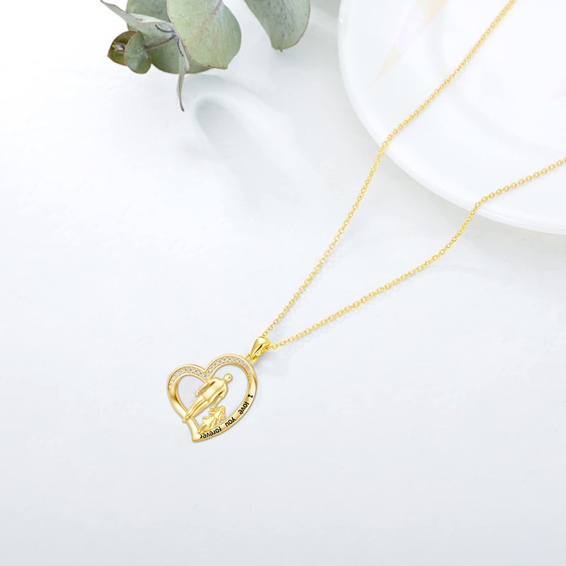 10K 14K 18K Gold Father Daughter Heart Pendant Necklace For Gift