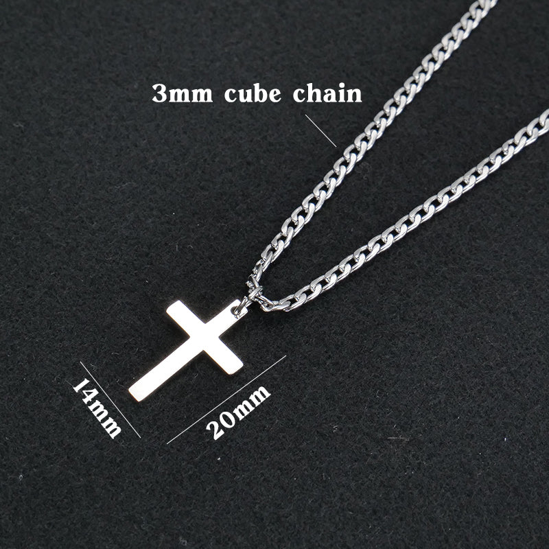 Cross with 3mm Cuban Chain Pendant Necklace for Men