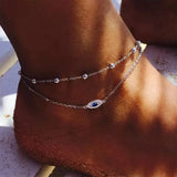 Sterling Silver Evil Eye Multi-layered Anklet