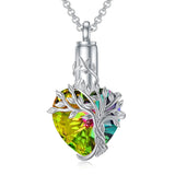 Sterling Silver Crystal Heart Tree of Life Urn Necklace for Ashes