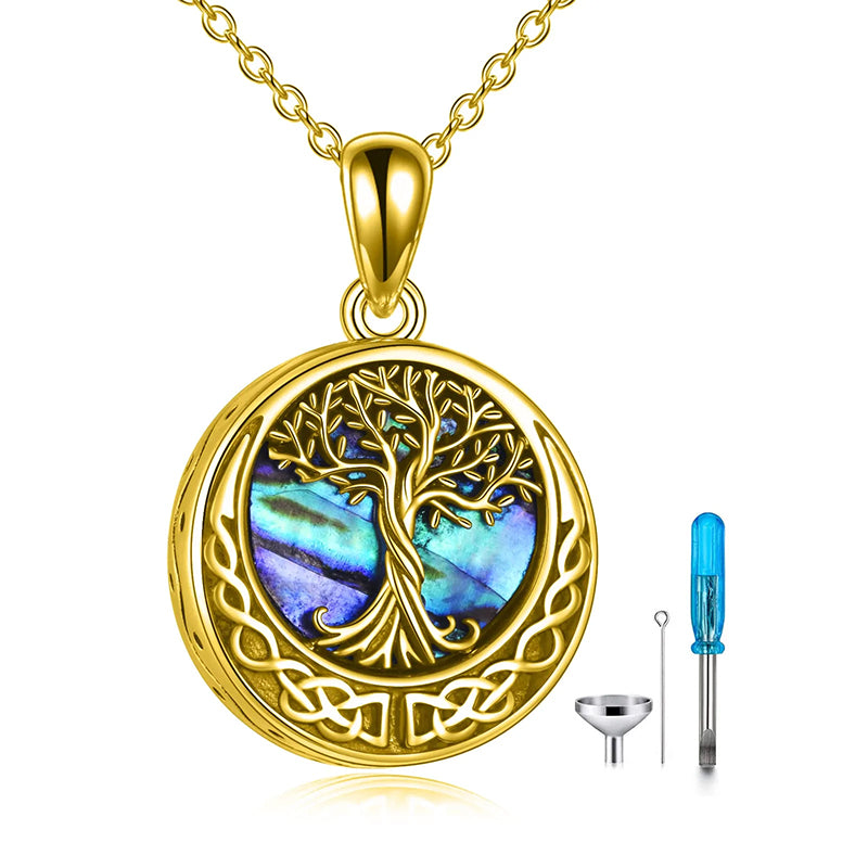 Sterling Silver Tree of Life Urn Necklaces Abalone Opal Shell Cremation Jewelry for Ashes