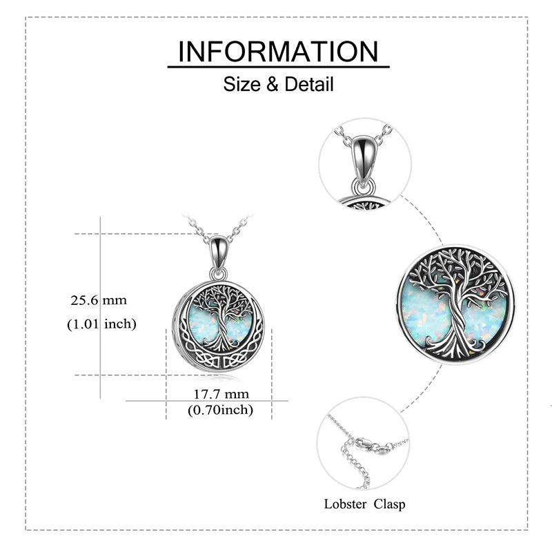 Sterling Silver Tree of Life Urn Necklaces Abalone Opal Shell Cremation Jewelry for Ashes