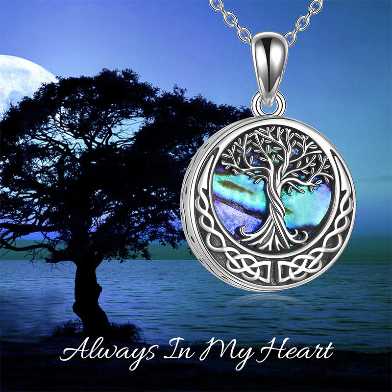 Sterling Silver Tree of Life Urn Necklaces Abalone Opal Shell Cremation Jewelry for Ashes