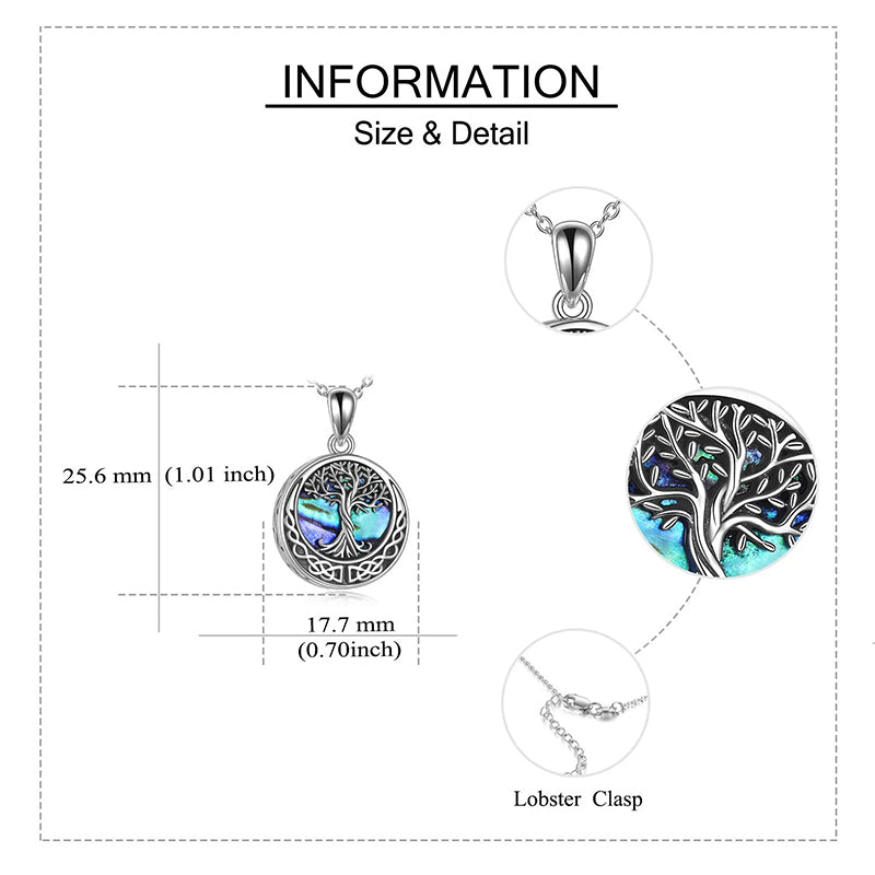 Sterling Silver Tree of Life Urn Necklaces Abalone Opal Shell Cremation Jewelry for Ashes