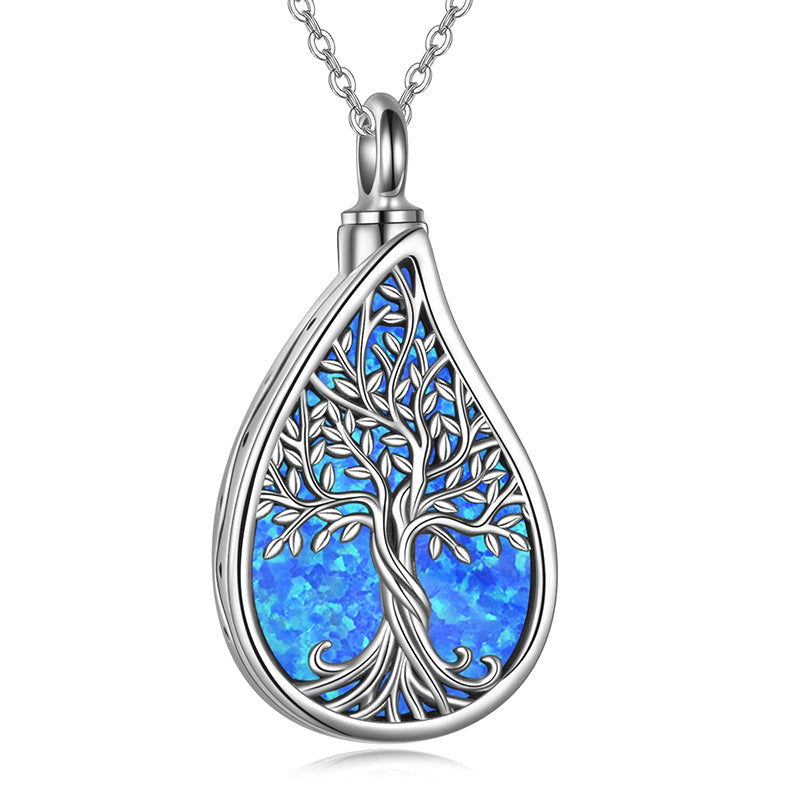 Sterling Silver Tree of Life Urn Necklaces Abalone Opal Shell Cremation Jewelry for Ashes