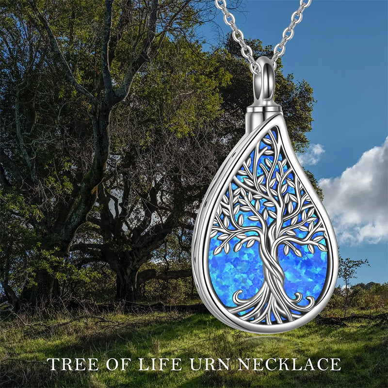 Sterling Silver Tree of Life Urn Necklaces Abalone Opal Shell Cremation Jewelry for Ashes