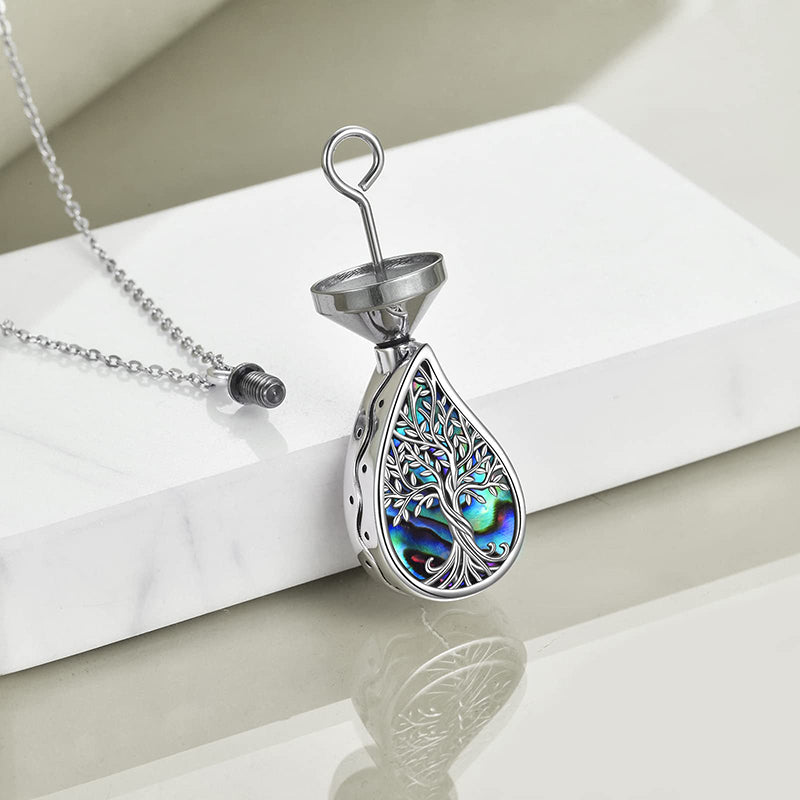 Sterling Silver Tree of Life Urn Necklaces Abalone Opal Shell Cremation Jewelry for Ashes