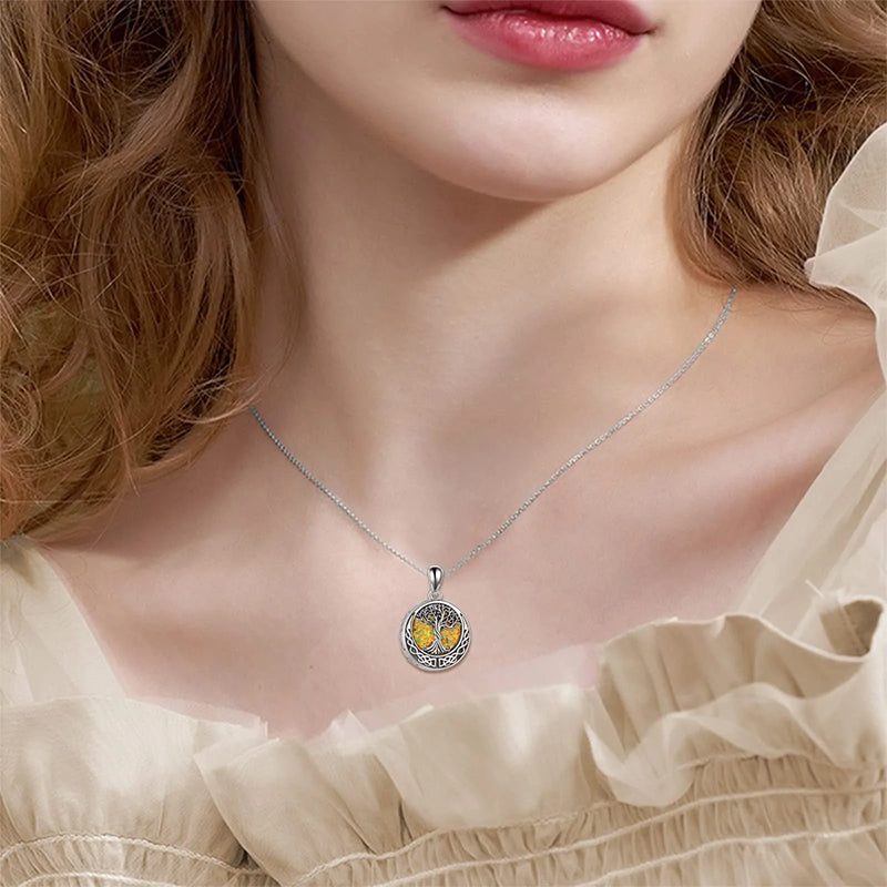 Sterling Silver Tree of Life Urn Necklaces Abalone Opal Shell Cremation Jewelry for Ashes
