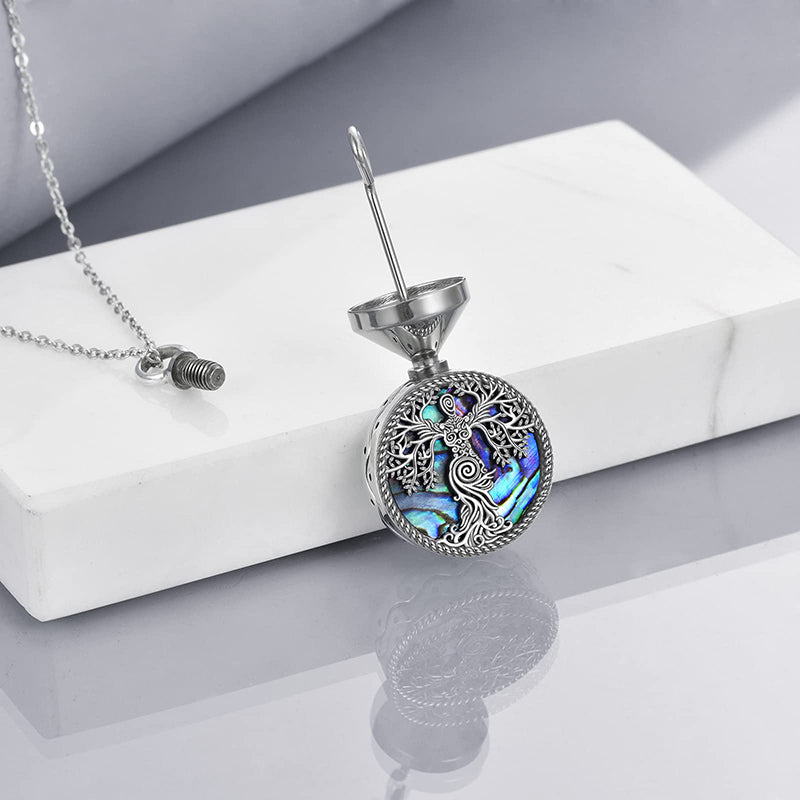 Sterling Silver Tree of Life Urn Necklaces Abalone Opal Shell Cremation Jewelry for Ashes
