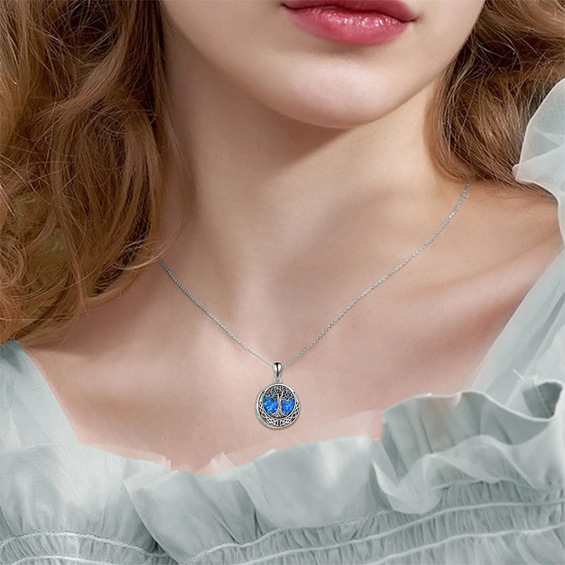 Sterling Silver Tree of Life Urn Necklaces Abalone Opal Shell Cremation Jewelry for Ashes