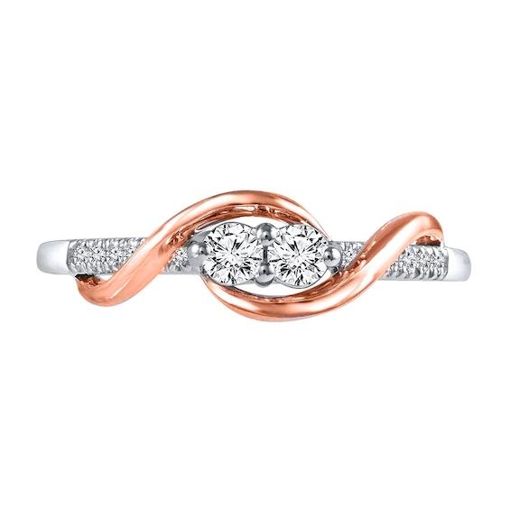 14K Gold 1/2 Carat.Two Round Stones Wedding Ring