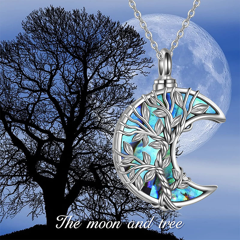 Sterling Silver Tree of Life Urn Necklaces Abalone Opal Shell Cremation Jewelry for Ashes