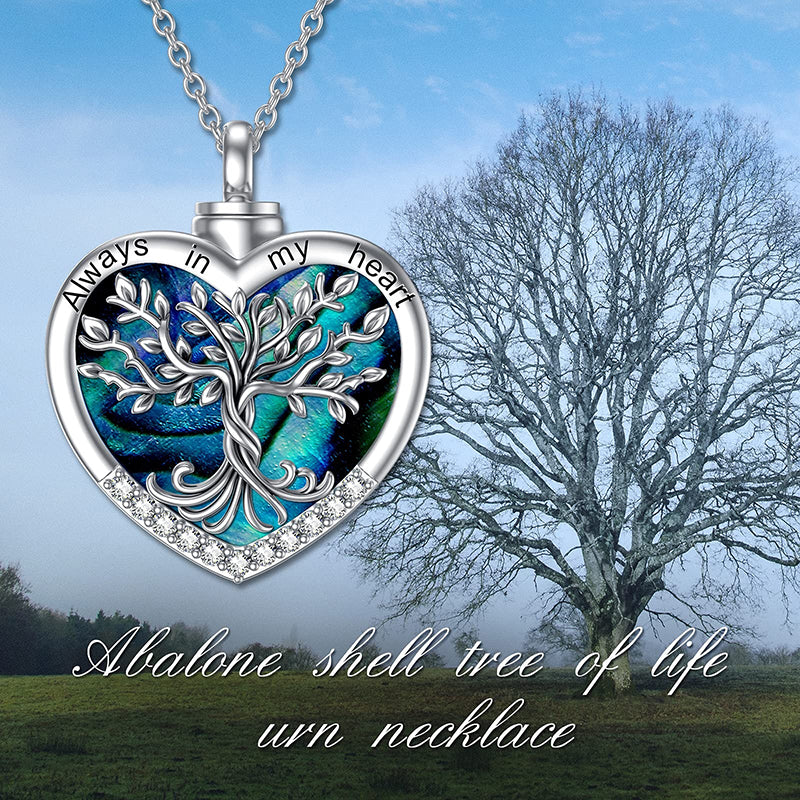 Sterling Silver Tree of Life Urn Necklaces Abalone Opal Shell Cremation Jewelry for Ashes