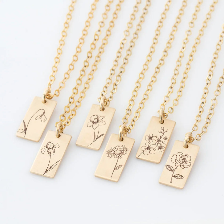 Sterling Silver Personalized Birth Month Flower Pendant Necklace