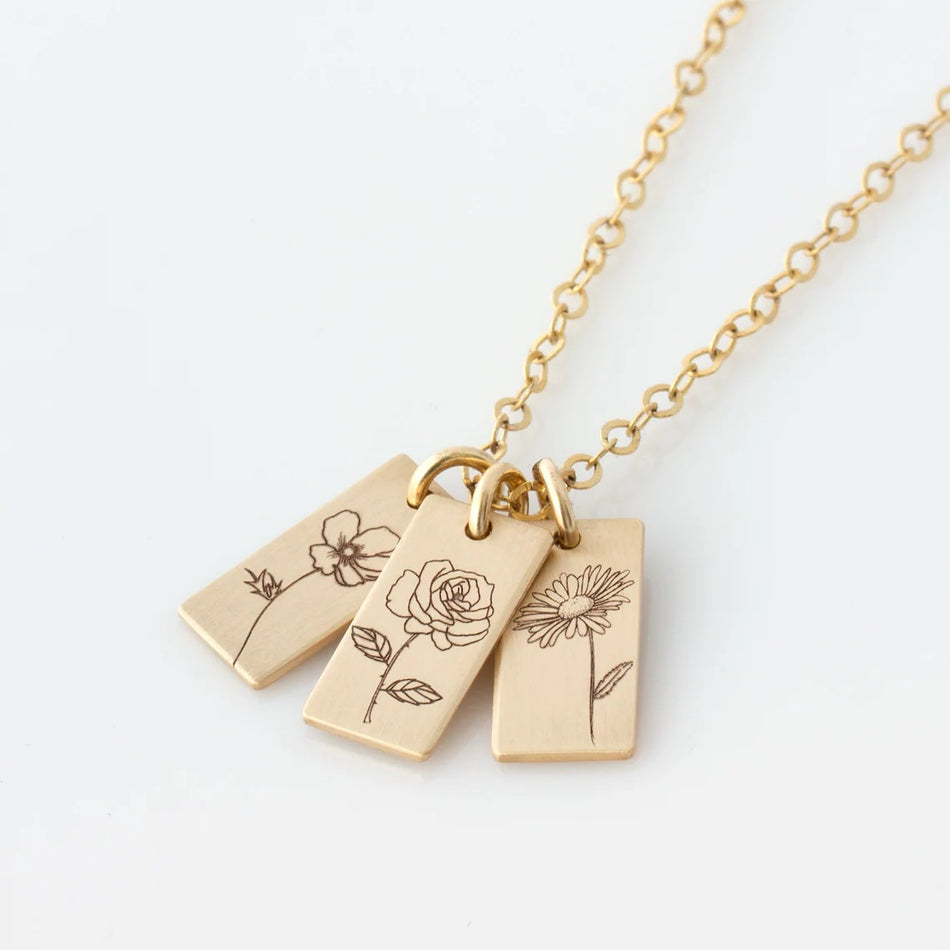 Sterling Silver Personalized Birth Month Flower Pendant Necklace