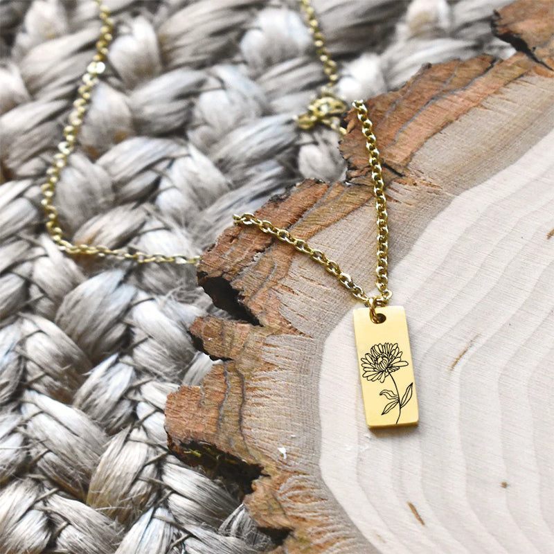 Sterling Silver Personalized Birth Month Flower Pendant Necklace
