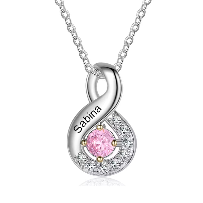 Sterling Silver Personalized Name Birthstone Pendant Necklace