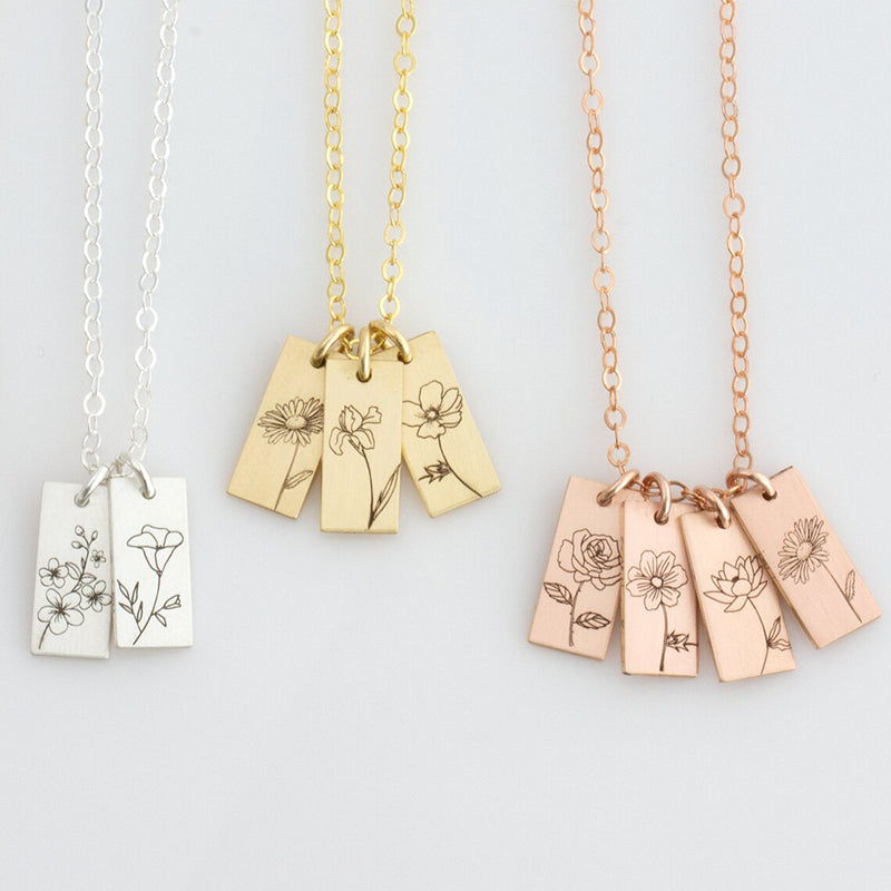 Sterling Silver Personalized Birth Month Flower Pendant Necklace