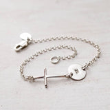Sterling Silver Sideways Cross Personalized Initial Bracelet