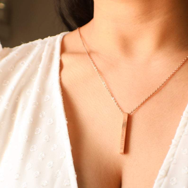 Sterling Silver Personalized 2 Sided Engraved Vertical Bar Pendant Necklace