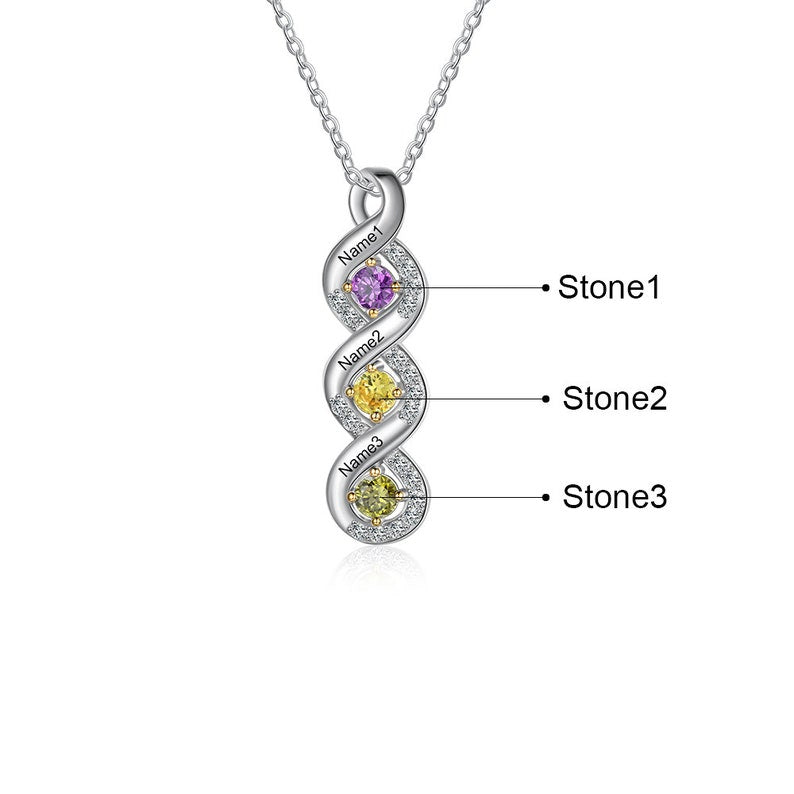 Sterling Silver Personalized Name Birthstone Pendant Necklace