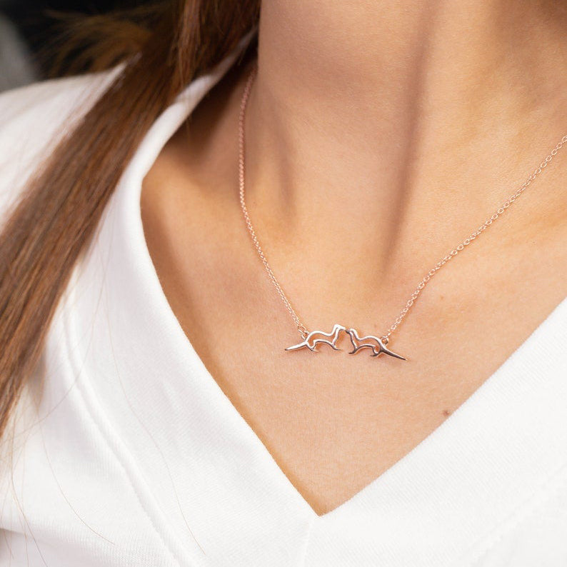 Sterling Silver Kissing Sea Otters Pendant Necklace