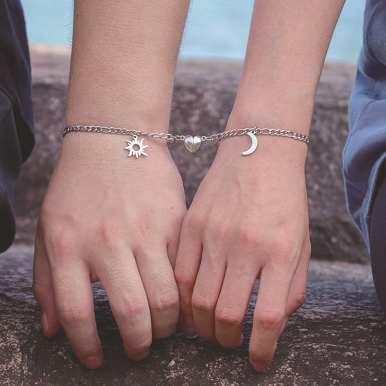 Sun And Moon with Heart Magnets Couples Bracelet