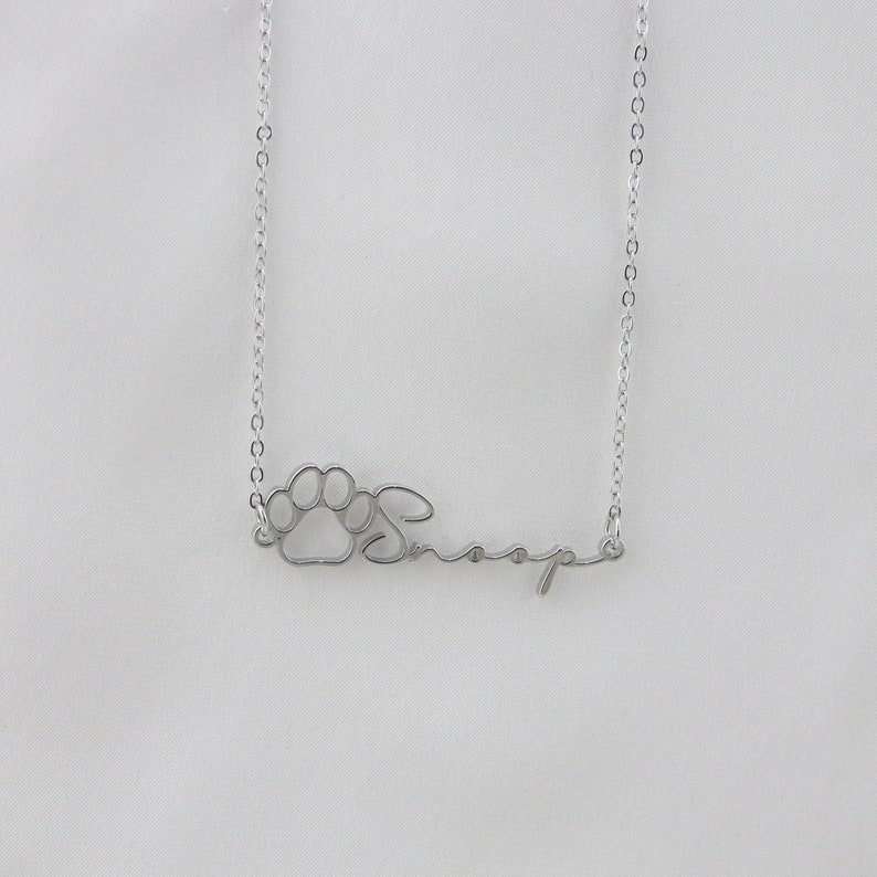 Sterling Silver Personalized Name Dog Paw Pendant Necklace