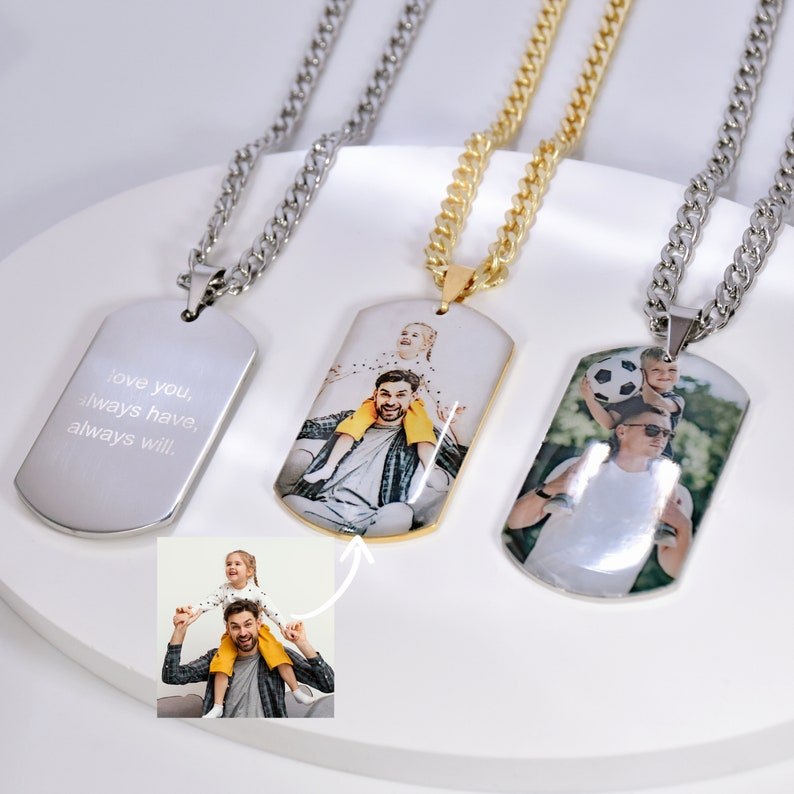 Stainless Steel Personalized Photo Engraved Pendant Necklace for Men