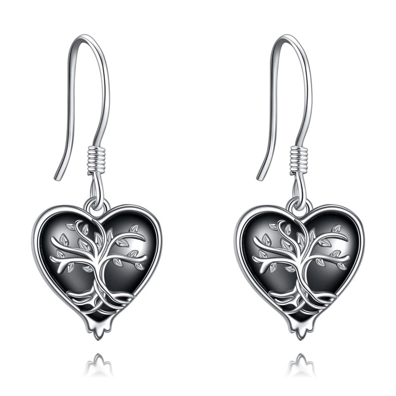 Sterling Silver Heart Gothic Witches Dangle Earrings