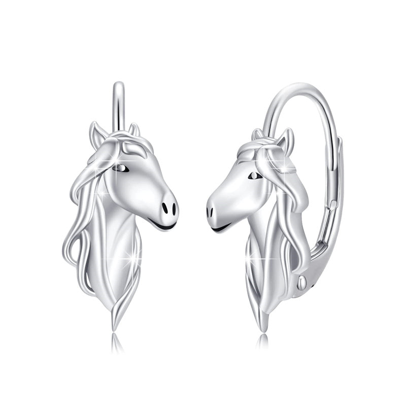 Sterling Silver Horse Leverback Earrings