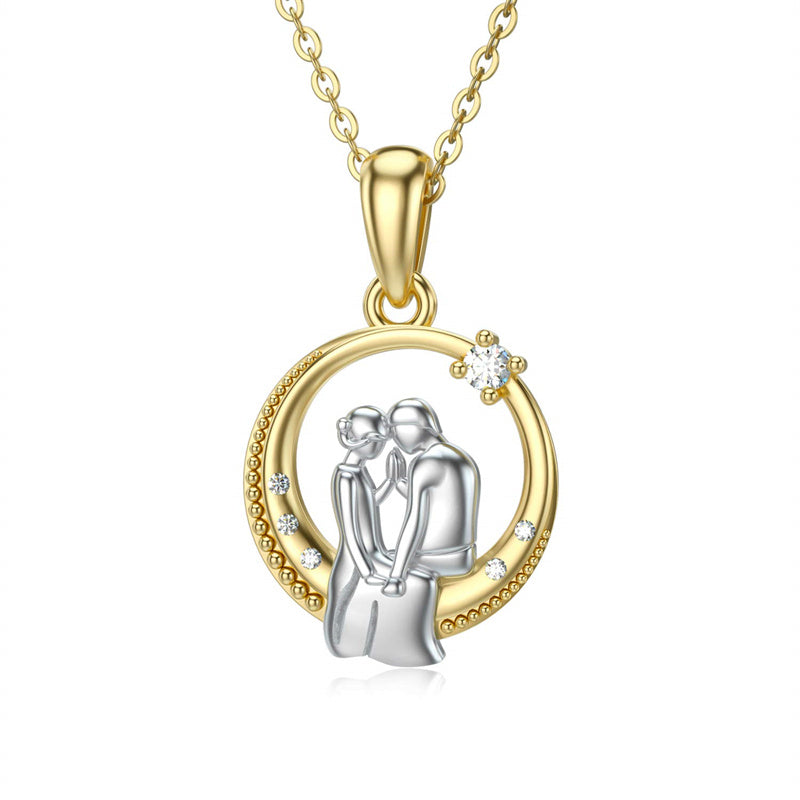 14K Gold Lovers Couple Pendant Necklace