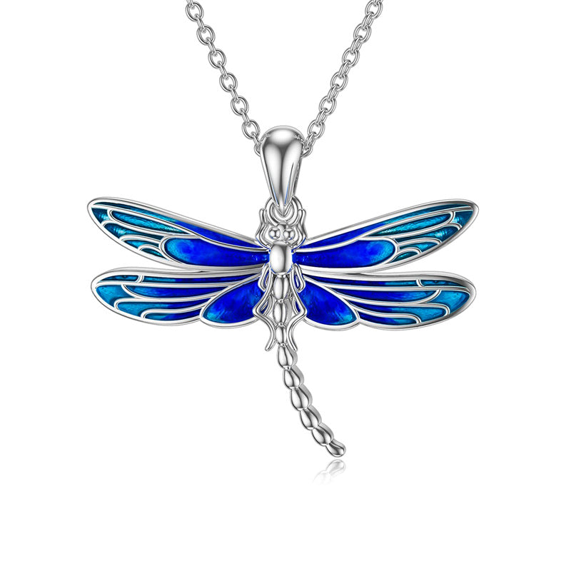 Sterling Silver Blue Dragonfly Pendant Necklace