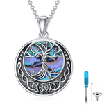 Sterling Silver Tree of Life Urn Necklaces Abalone Opal Shell Cremation Jewelry for Ashes