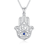 Sterling Silver Hamsa Fatim Blue Eye Pendant  Necklace